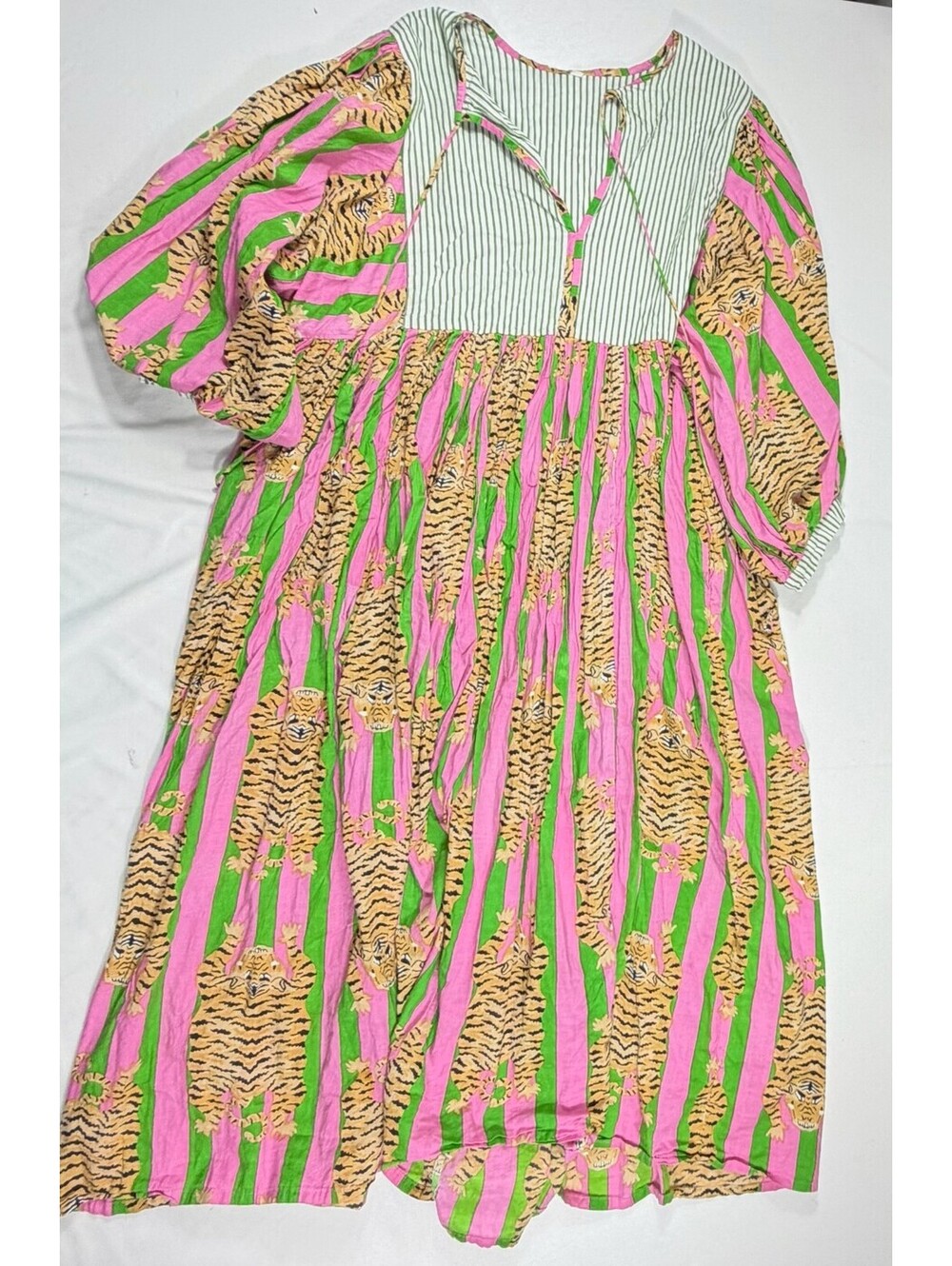 Plus Size 3XL Cotton Long Sleeve Bohemian Dress with Tiger Print
